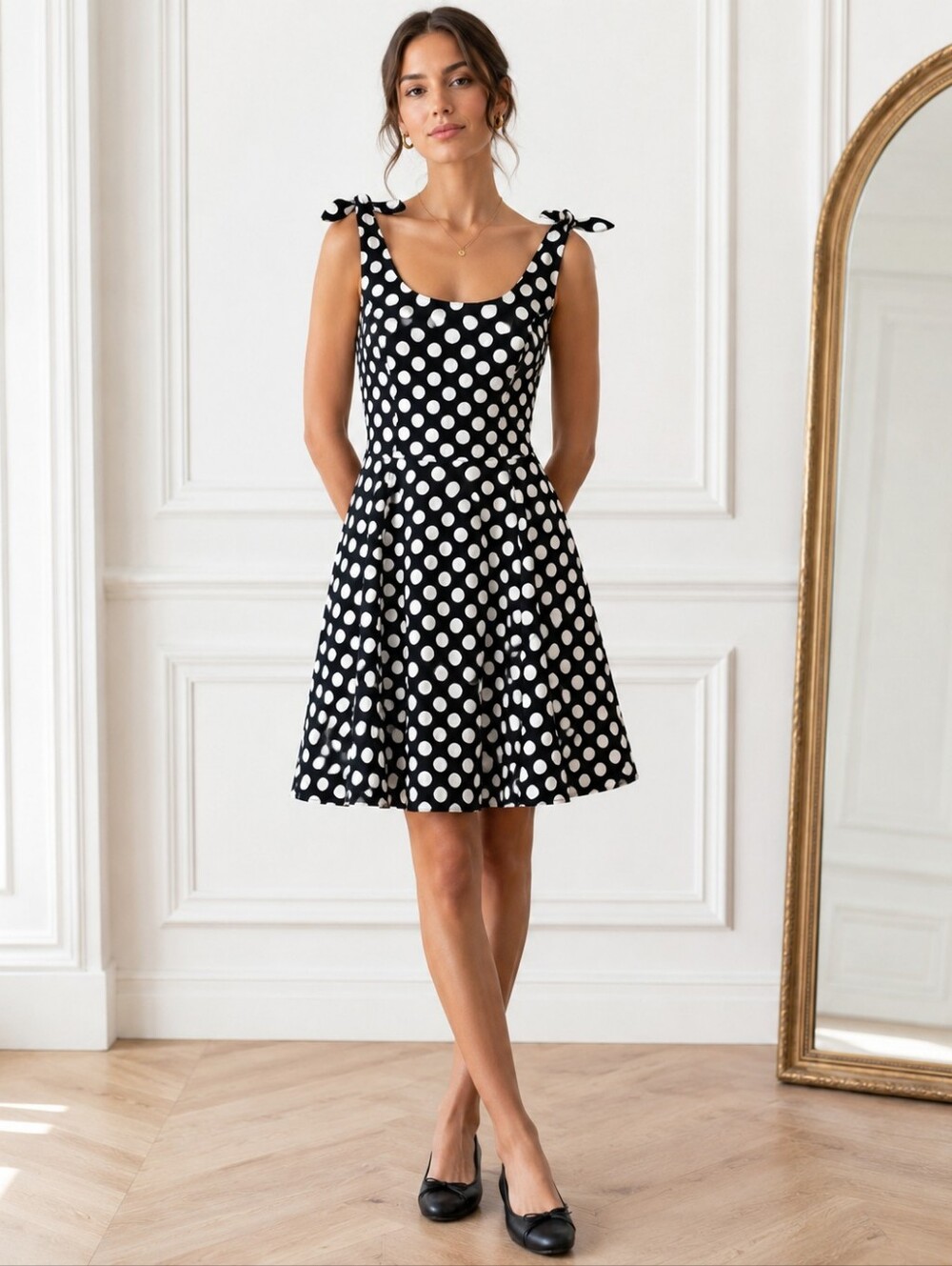 Bonfinedress Black & White Polka Dot Fit & Flare Dress | Size XL
